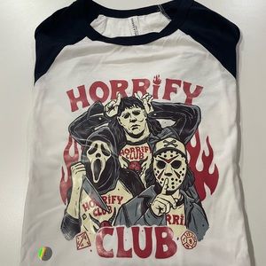 Brand New Never Worn, Horrify Club Raglan T-Shirt, Size Large